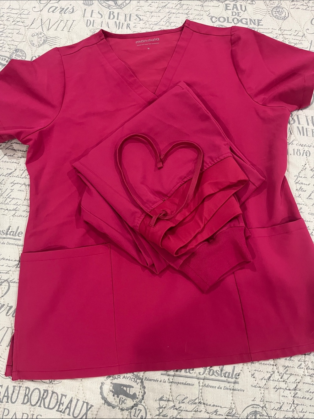 Mandala Women's Fuchsia Scrub Top & Jogger Set
